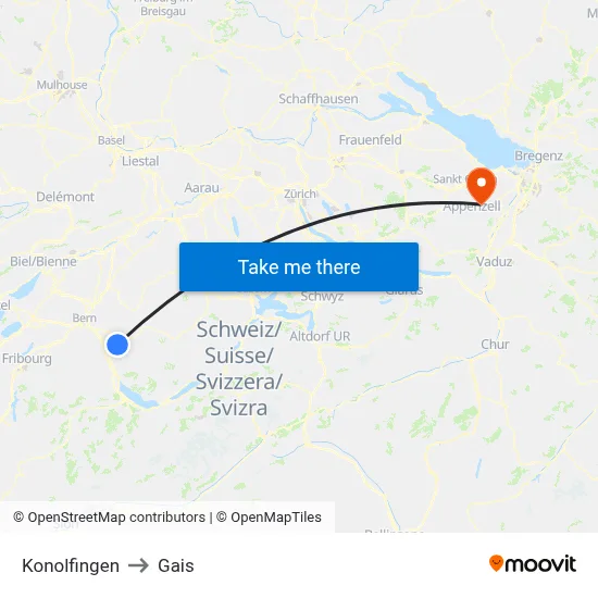 Konolfingen to Gais map
