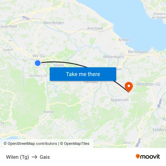Wilen (Tg) to Gais map
