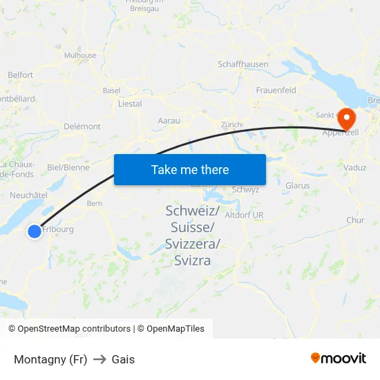 Montagny (Fr) to Gais map