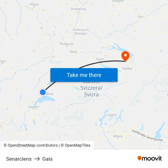 Senarclens to Gais map