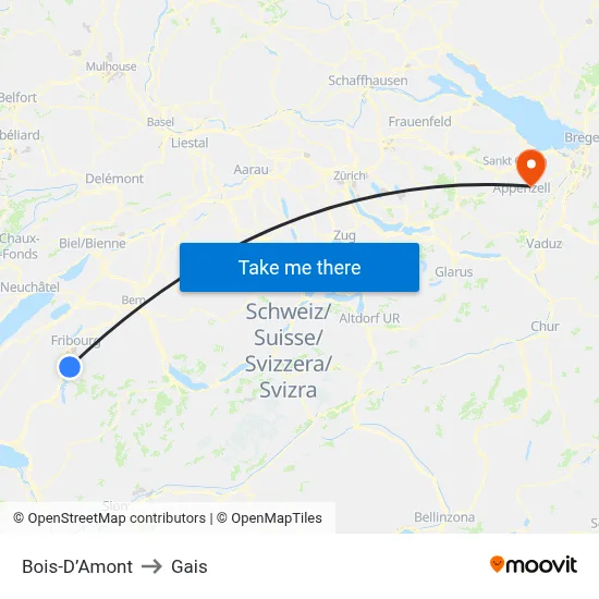 Bois-D’Amont to Gais map