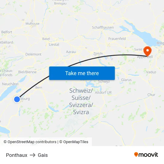 Ponthaux to Gais map