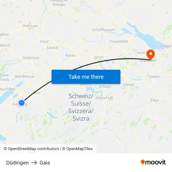 Düdingen to Gais map