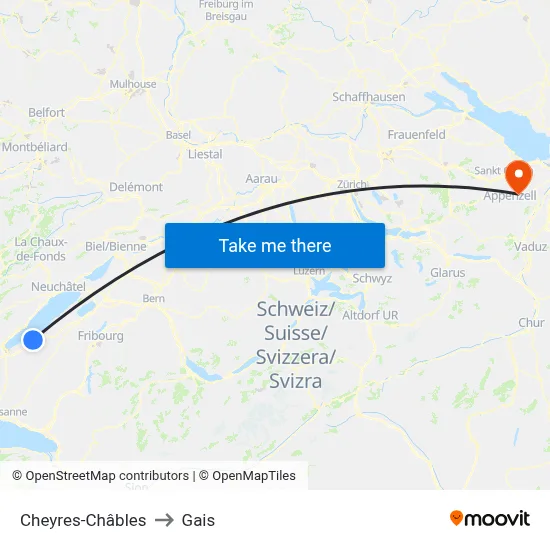 Cheyres-Châbles to Gais map