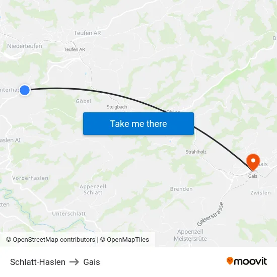 Schlatt-Haslen to Gais map