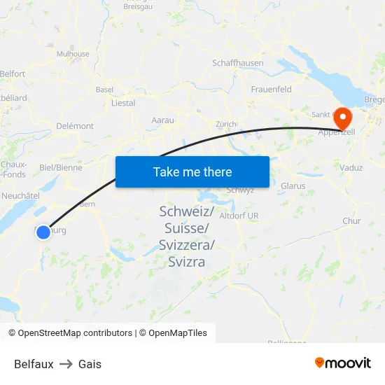Belfaux to Gais map