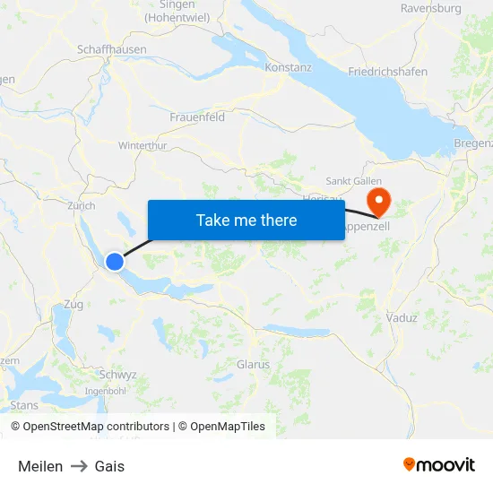 Meilen to Gais map