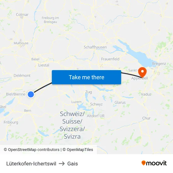 Lüterkofen-Ichertswil to Gais map