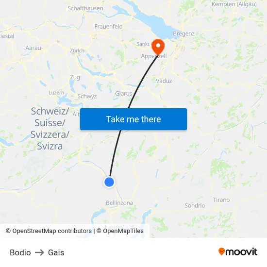 Bodio to Gais map