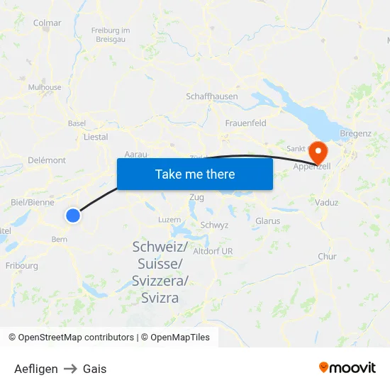 Aefligen to Gais map