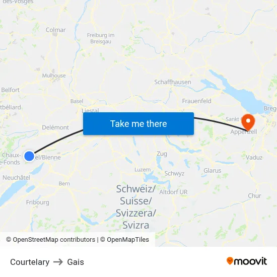 Courtelary to Gais map