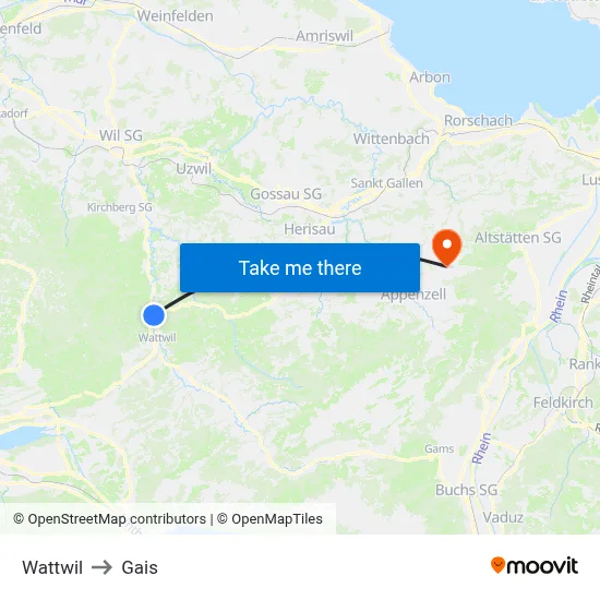 Wattwil to Gais map