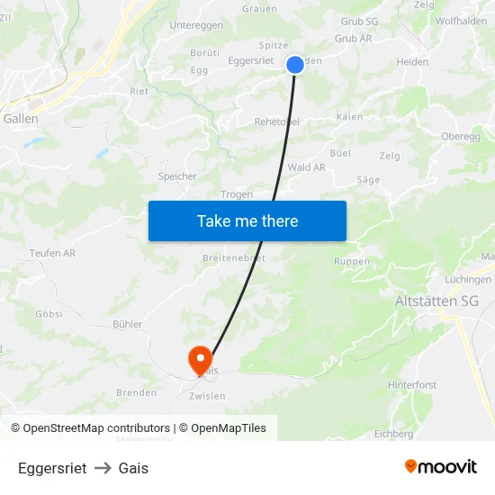 Eggersriet to Gais map