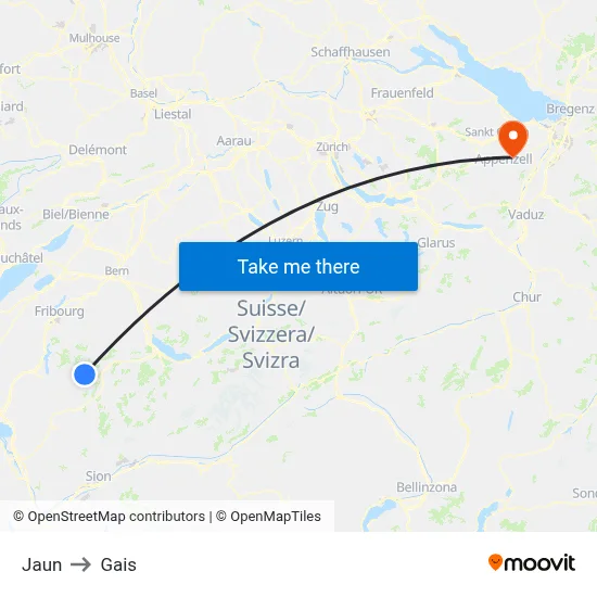 Jaun to Gais map