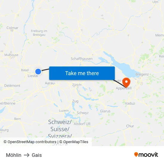 Möhlin to Gais map