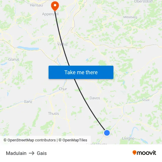 Madulain to Gais map