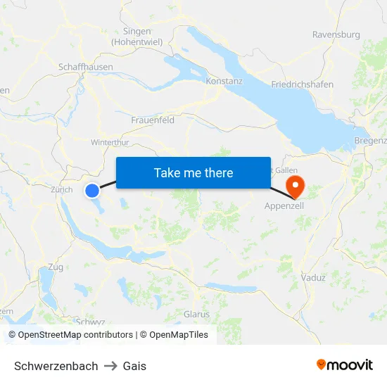 Schwerzenbach to Gais map