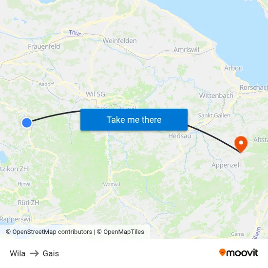 Wila to Gais map