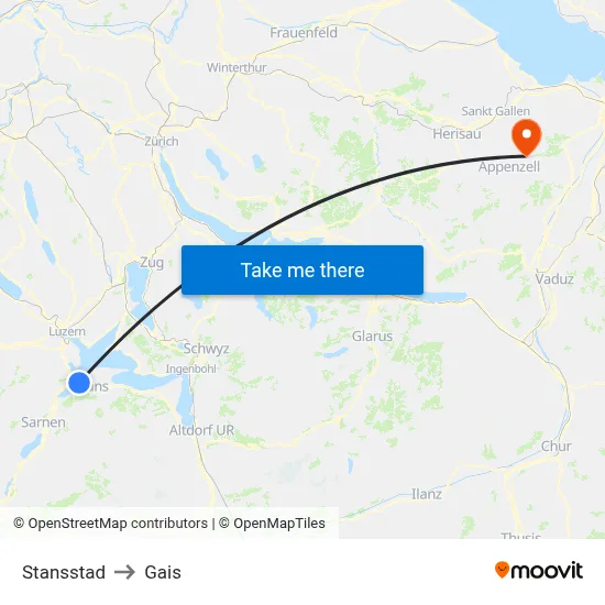 Stansstad to Gais map