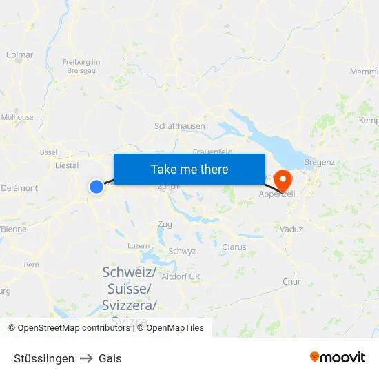 Stüsslingen to Gais map
