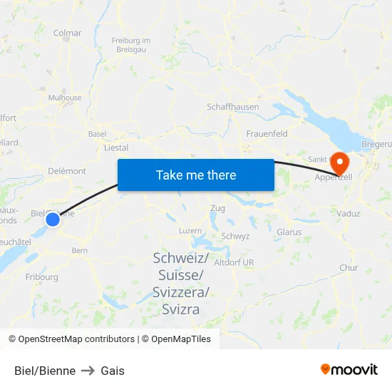 Biel/Bienne to Gais map