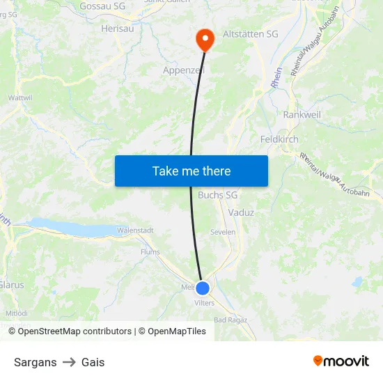 Sargans to Gais map