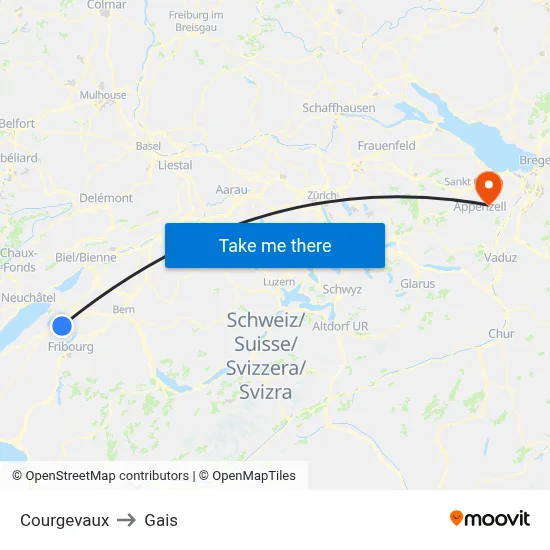Courgevaux to Gais map