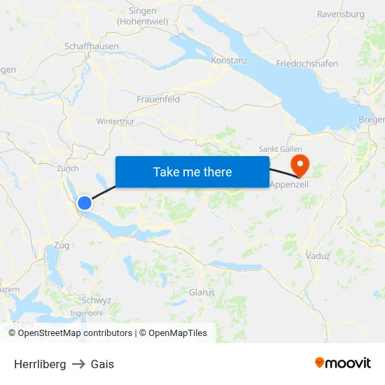 Herrliberg to Gais map