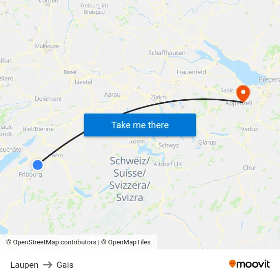 Laupen to Gais map