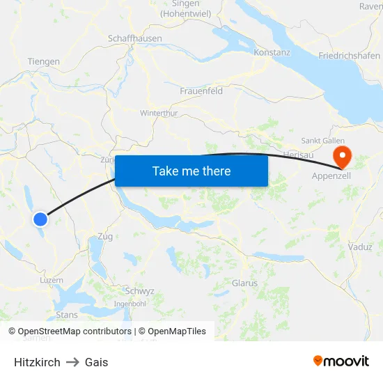 Hitzkirch to Gais map