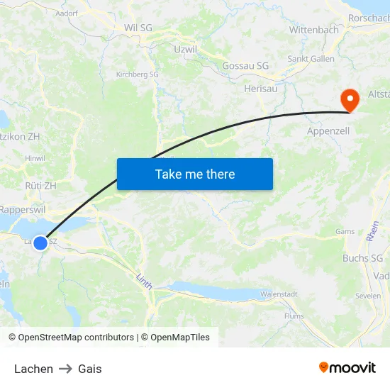Lachen to Gais map