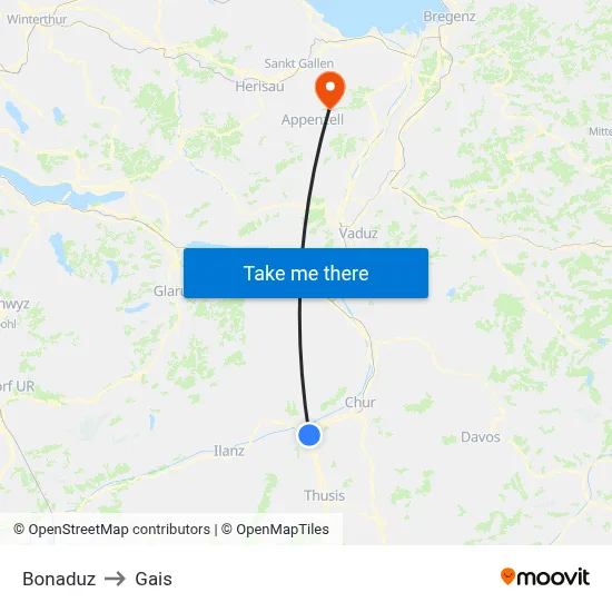 Bonaduz to Gais map