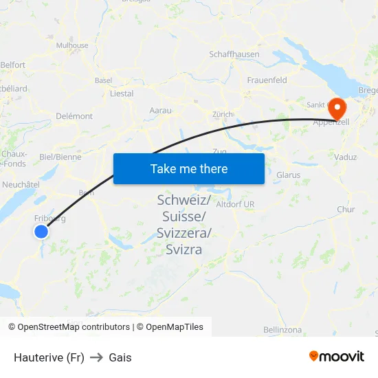 Hauterive (Fr) to Gais map
