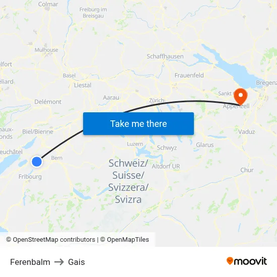 Ferenbalm to Gais map