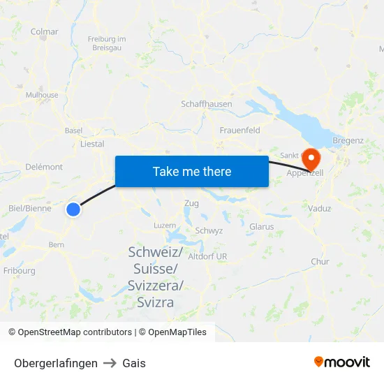 Obergerlafingen to Gais map