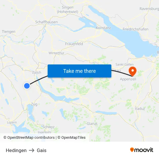 Hedingen to Gais map