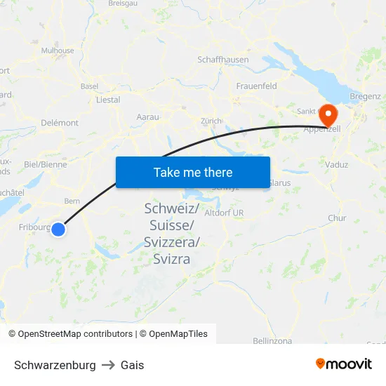 Schwarzenburg to Gais map