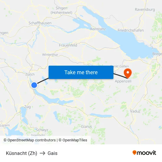 Küsnacht (Zh) to Gais map