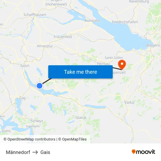 Männedorf to Gais map