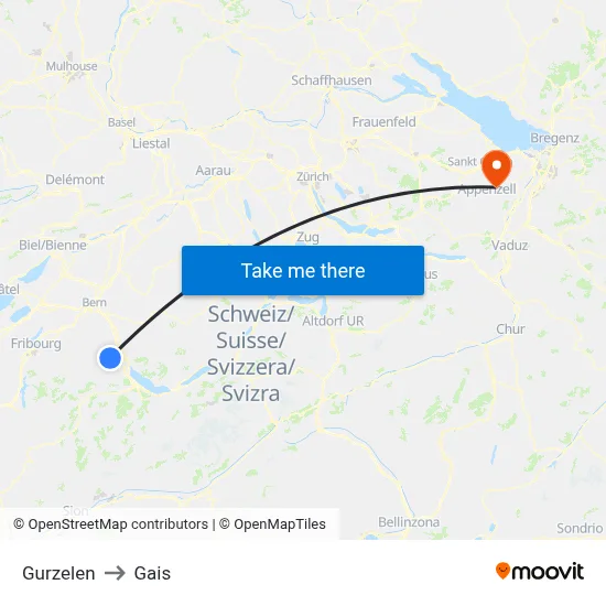 Gurzelen to Gais map