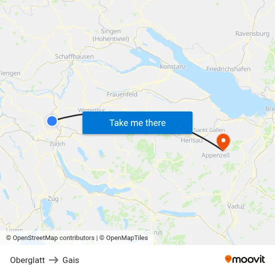 Oberglatt to Gais map