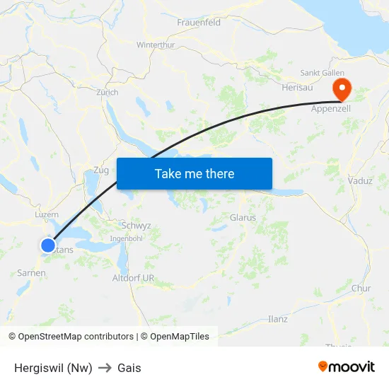 Hergiswil (Nw) to Gais map