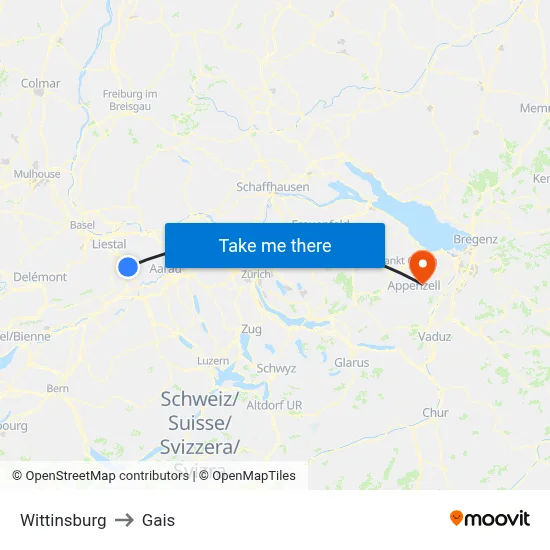 Wittinsburg to Gais map