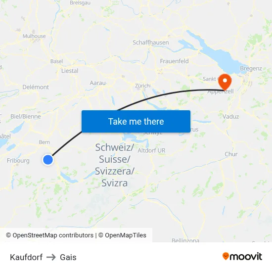 Kaufdorf to Gais map