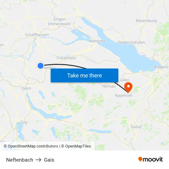 Neftenbach to Gais map