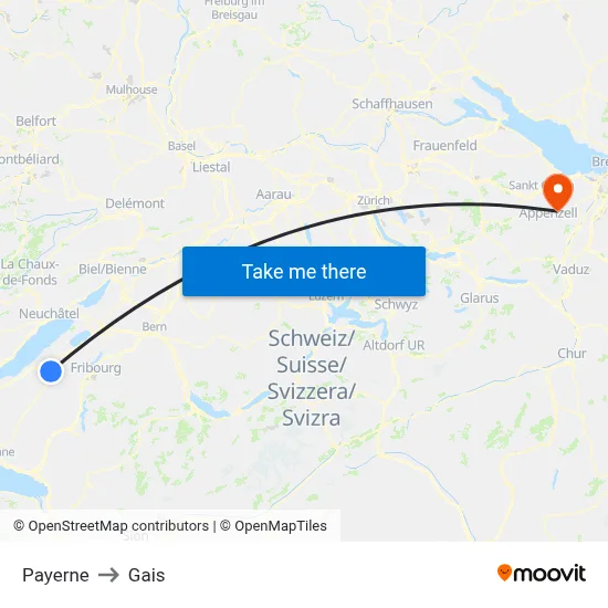 Payerne to Gais map