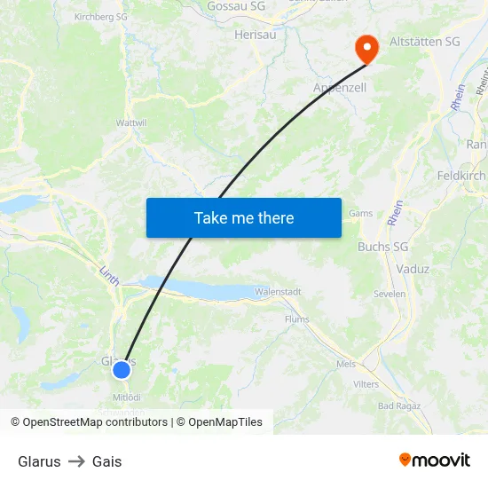 Glarus to Gais map