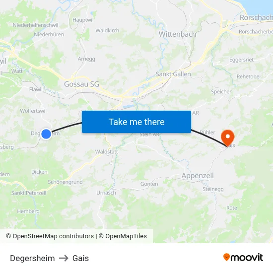 Degersheim to Gais map