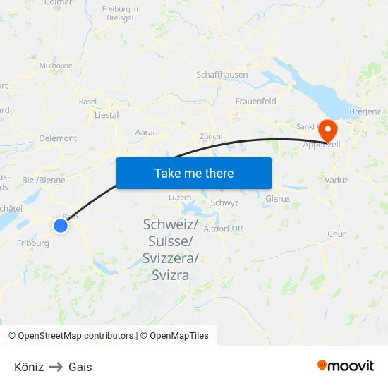 Köniz to Gais map