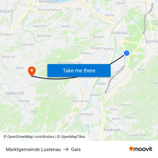 Marktgemeinde Lustenau to Gais map